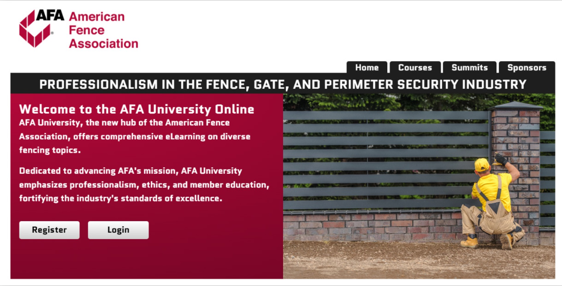 AFA U Online homepage
